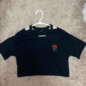 black cropped t-shirt with rose